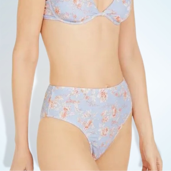 WeWoreWhat Emily High-Waist Floral Bikini Bottoms in Wallpaper Halogen Blue - Picture 3 of 7